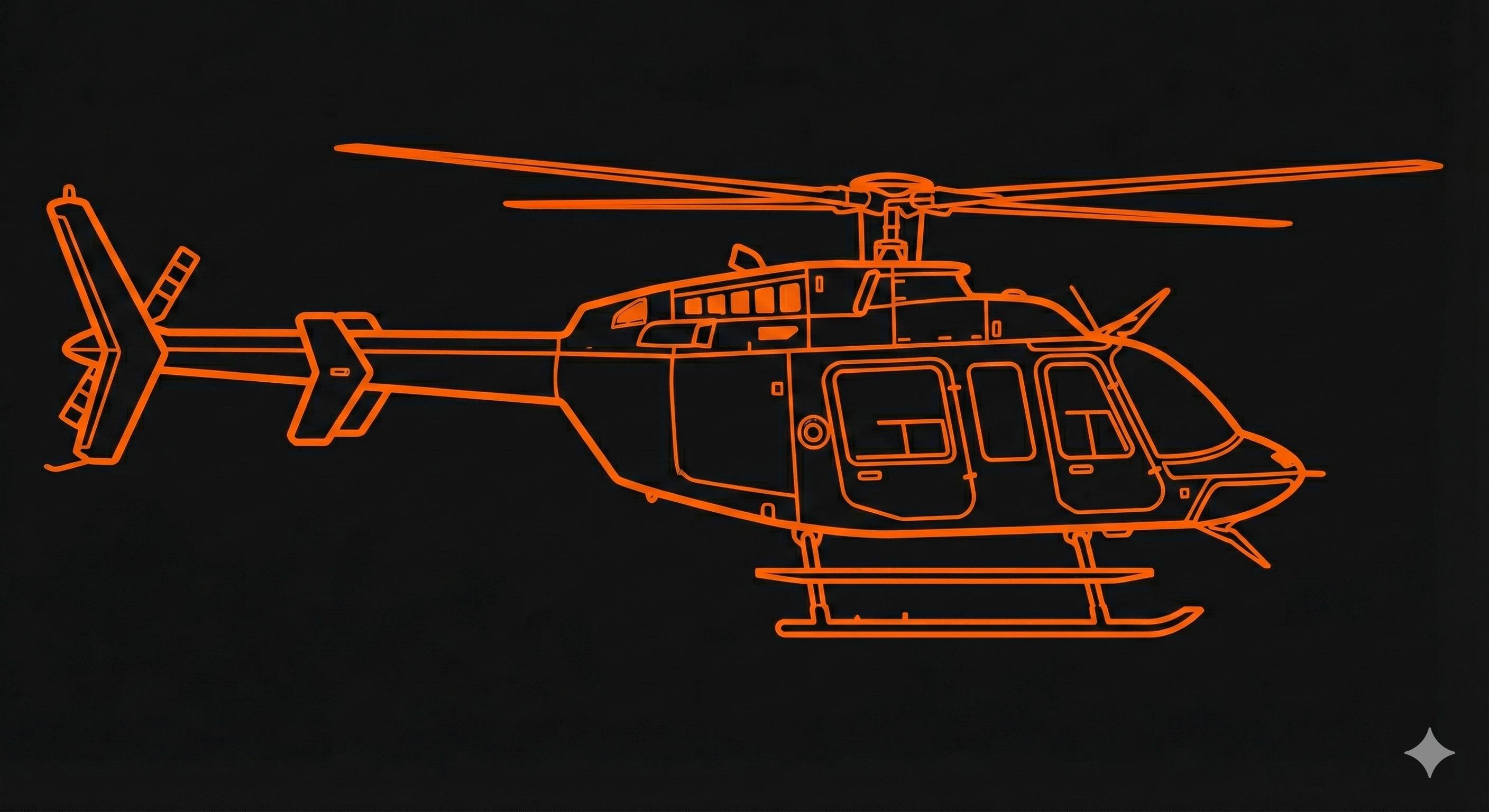 Bell 407 Helicopter side view line drawing